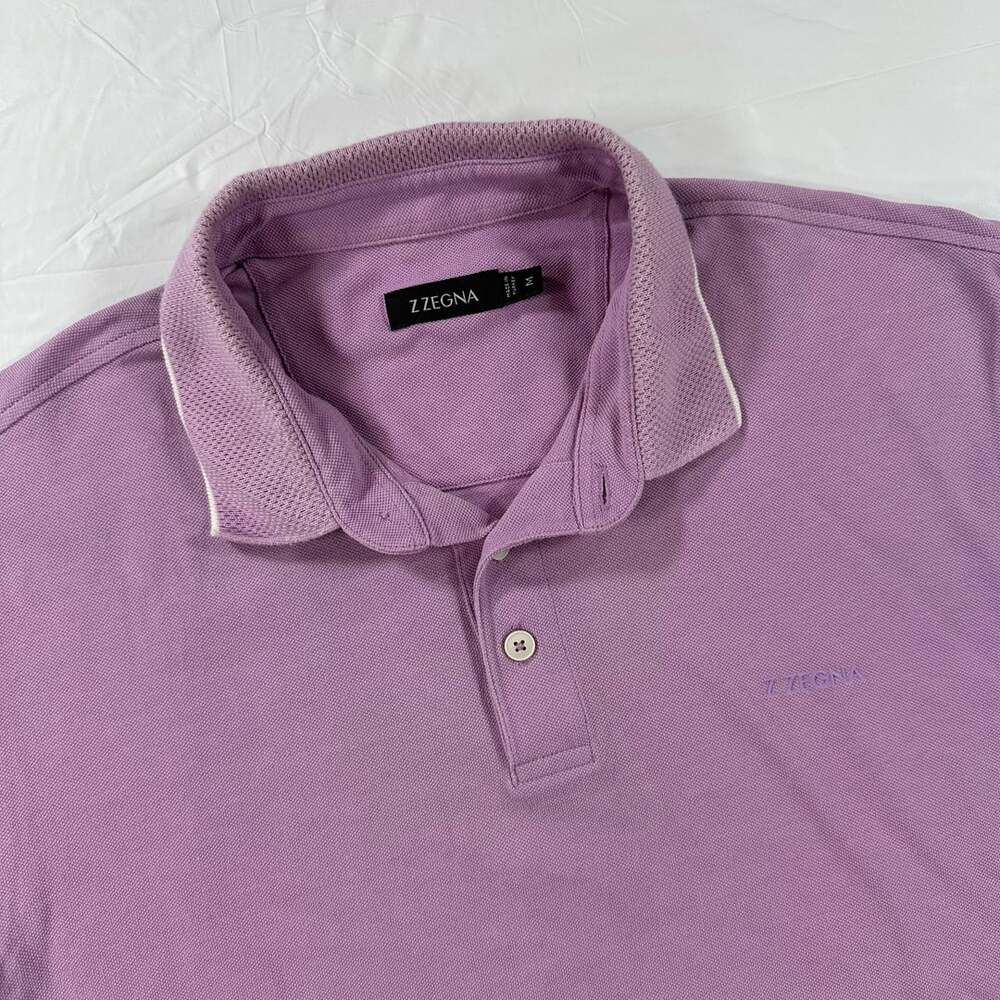 Z Zegna Men's Lavender Purple Cotton Short Sleeve Pique Polo Shirt Size M